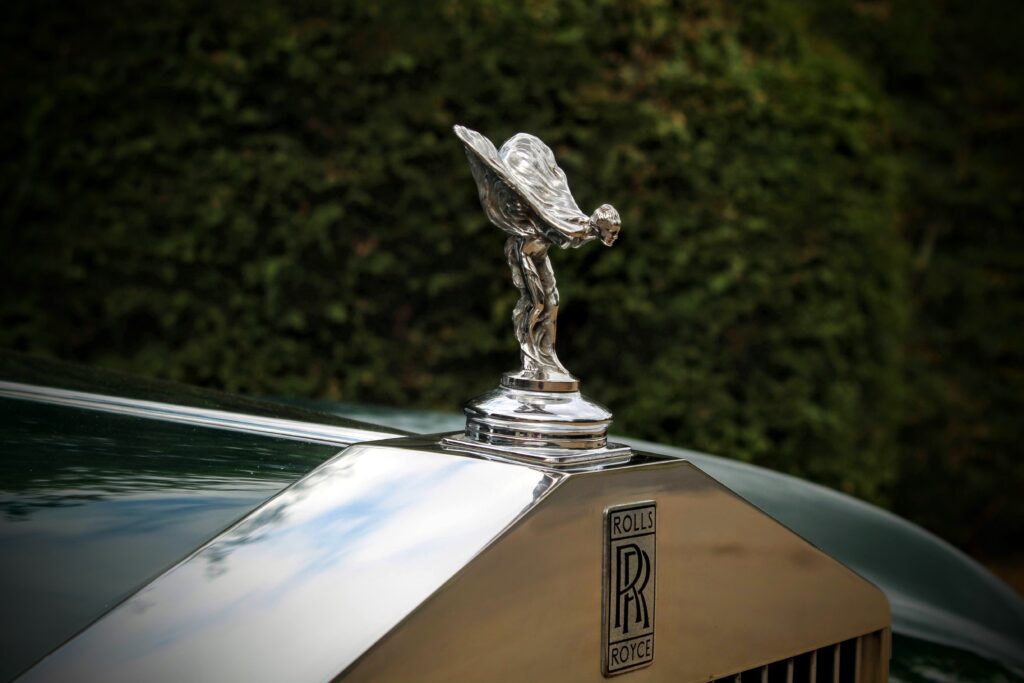 close up of the spirit of ecstasy on Rolls Royce bonnet