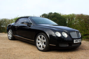 Three quarter view of Black Bentley GTC